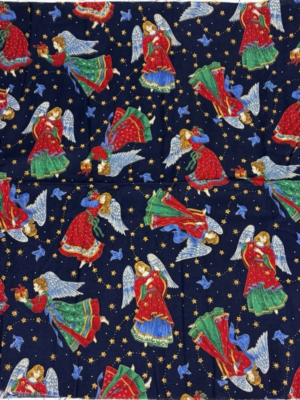 Cranston Print Works ANGELS Cotton Fabric Remnant Christmas Holiday 34x19” Navy